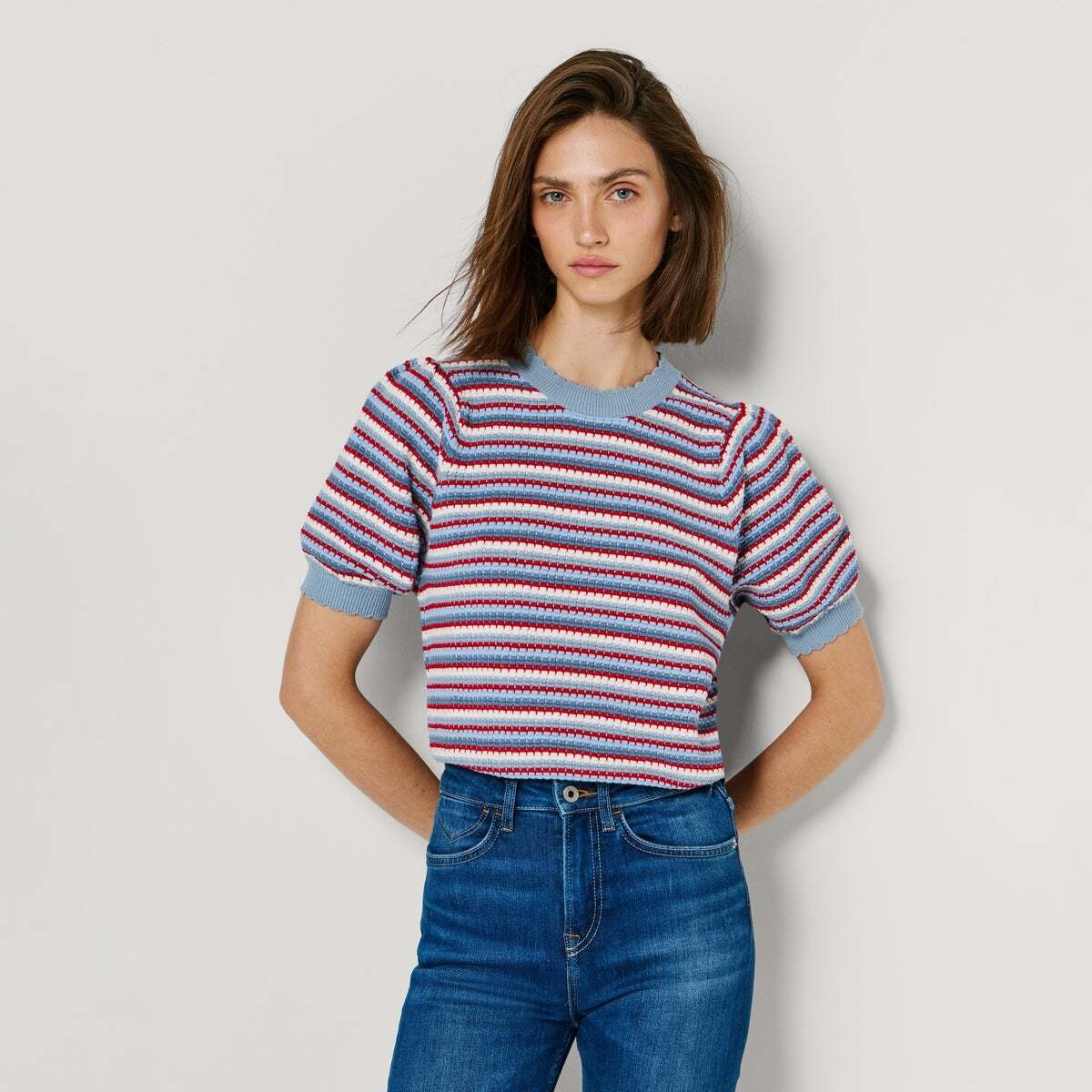Pull En Maille À Rayures bleus de l'union, PEPE JEANS