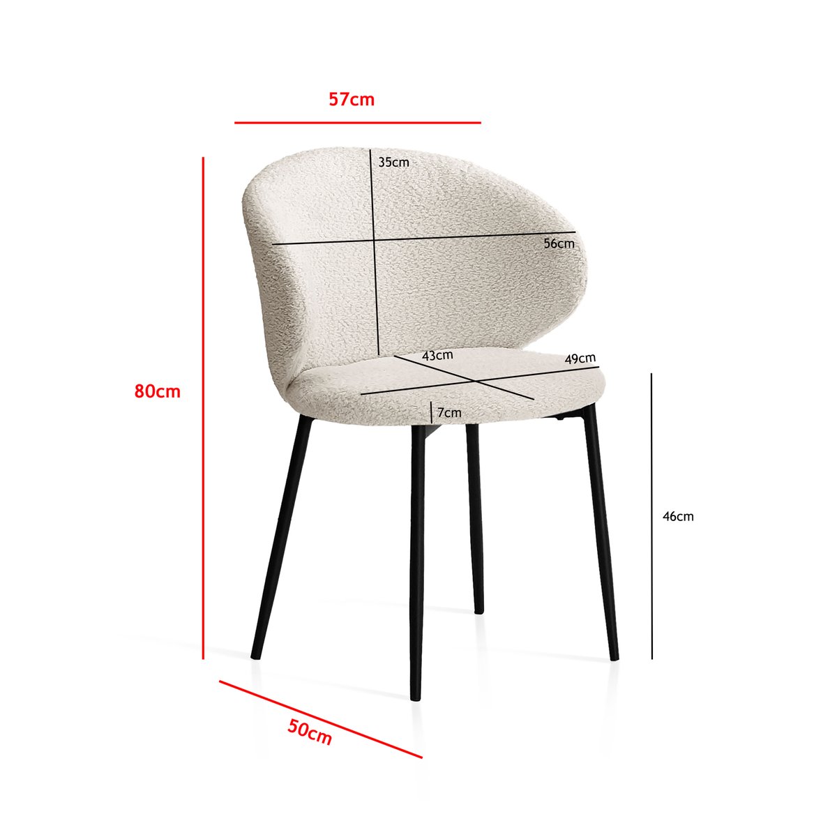 Lot de 2 chaises tissu bouclette et métal, ARC blanc, HISPANOHOGAR