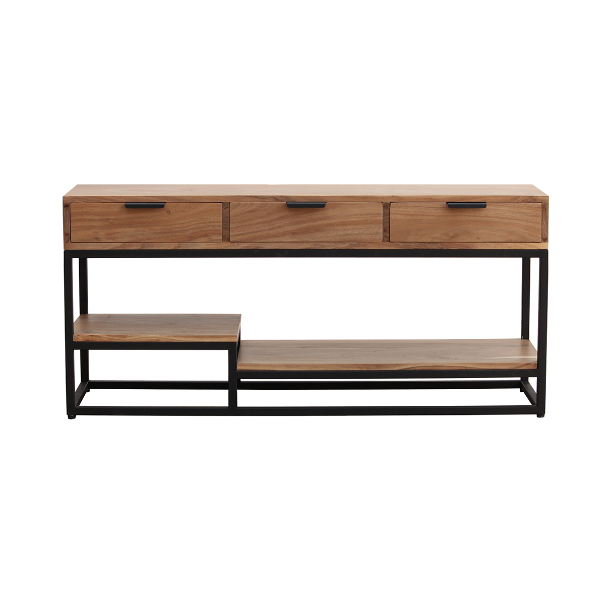 Meuble TV en bois massif et métal noir L115 cm WARREN naturel, MILIBOO