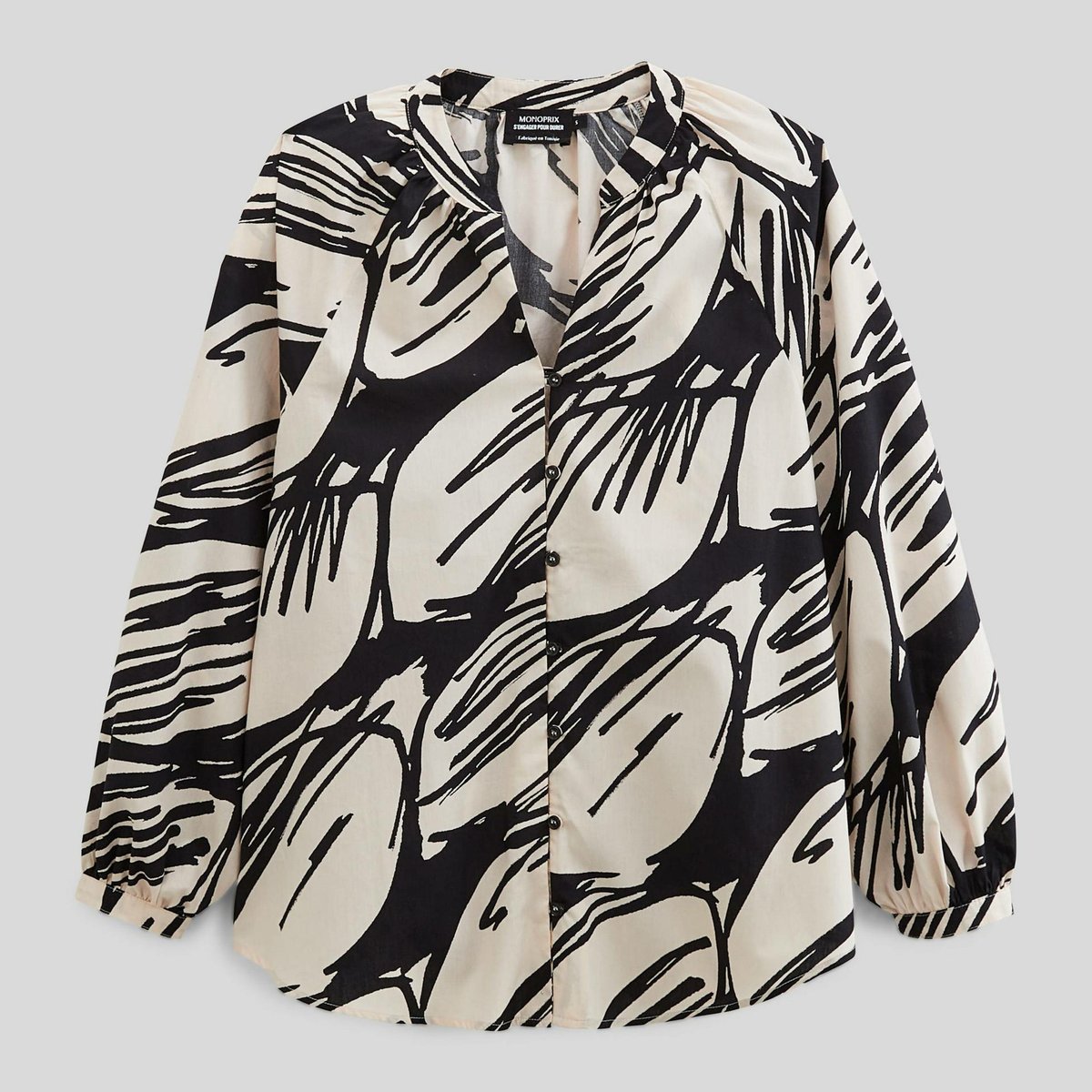 Blouse manches longues imprimée en coton rosee, MONOPRIX