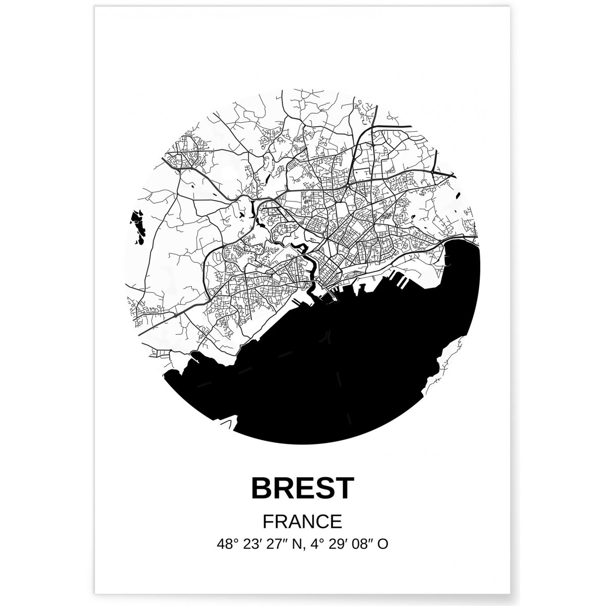 Affiche Carte Brest blanc, L'AFFICHERIE