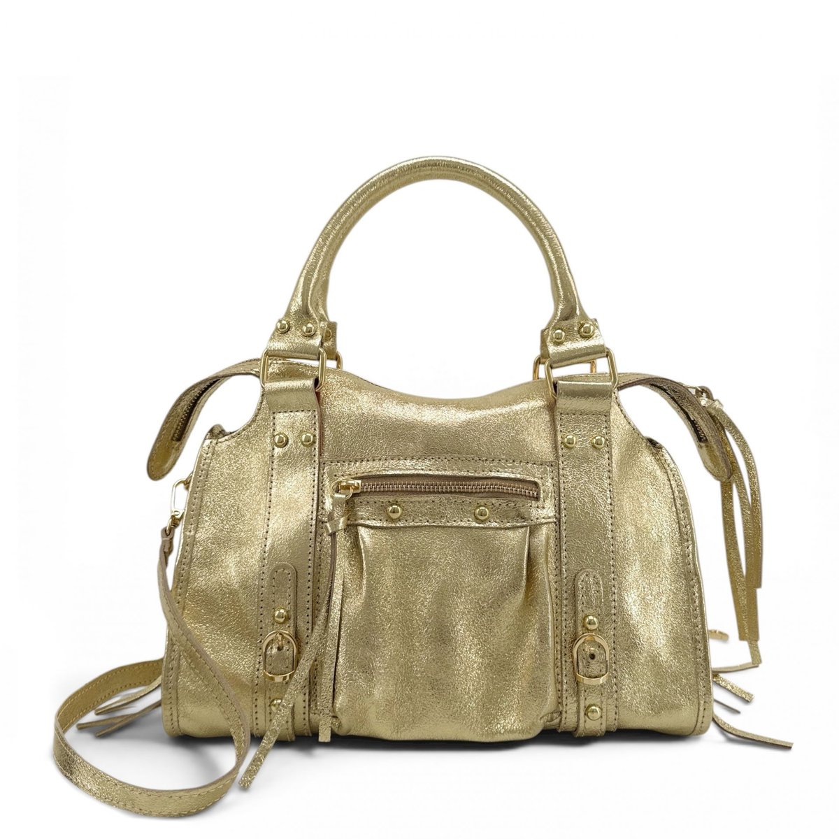 Sac à main en cuir italien brossé SANDSTORM GOLD (petit modèle) or pâle, OH MY BAG