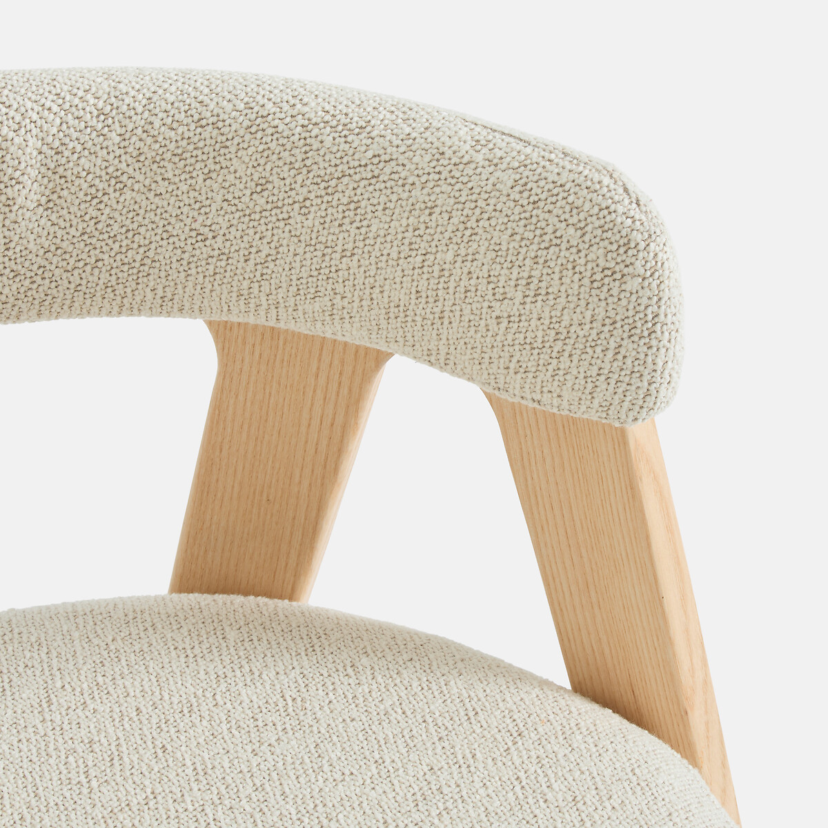 Fauteuil de table vintage, frêne massif et tissu bouclette, VALENTINA ecru, LA REDOUTE INTERIEURS
