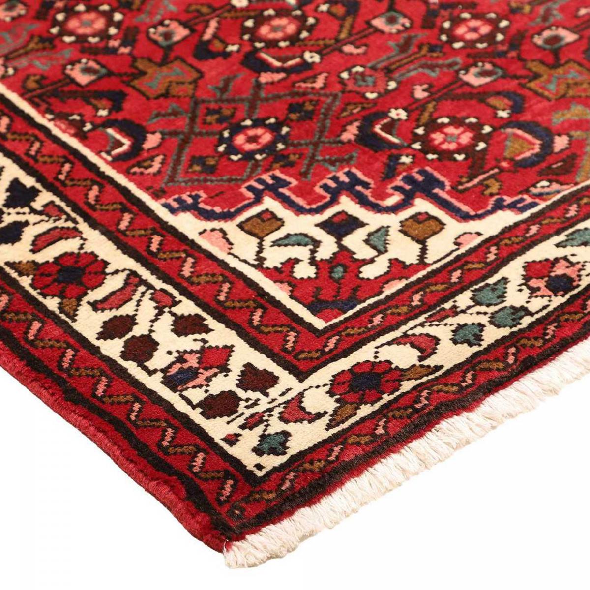 Tapis d'orient, motif oriental noué main en laine, HAMADAN 13 rouge, bleu, crème, UN AMOUR DE TAPIS