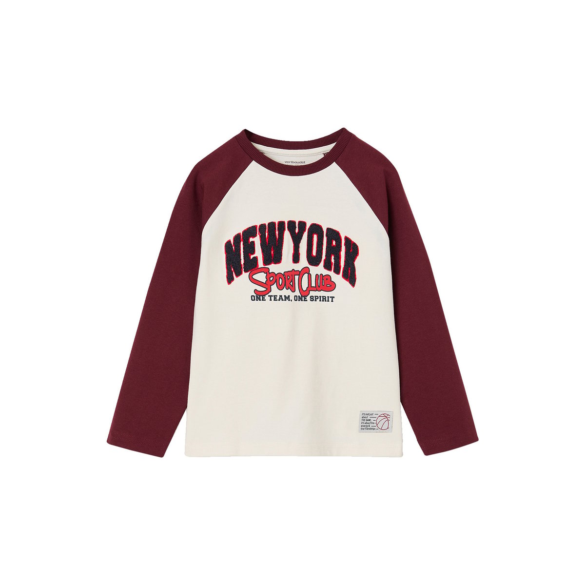 T-shirt manches longues raglan bordeaux, VERTBAUDET