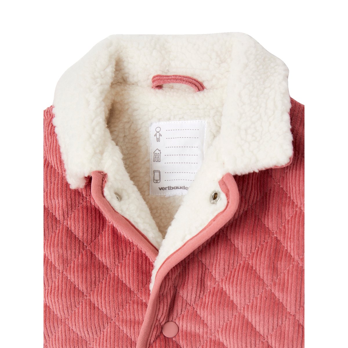Veste velours matelassée bébé doublée sherpa ENJOY UNIVERSITY bois de rose, VERTBAUDET