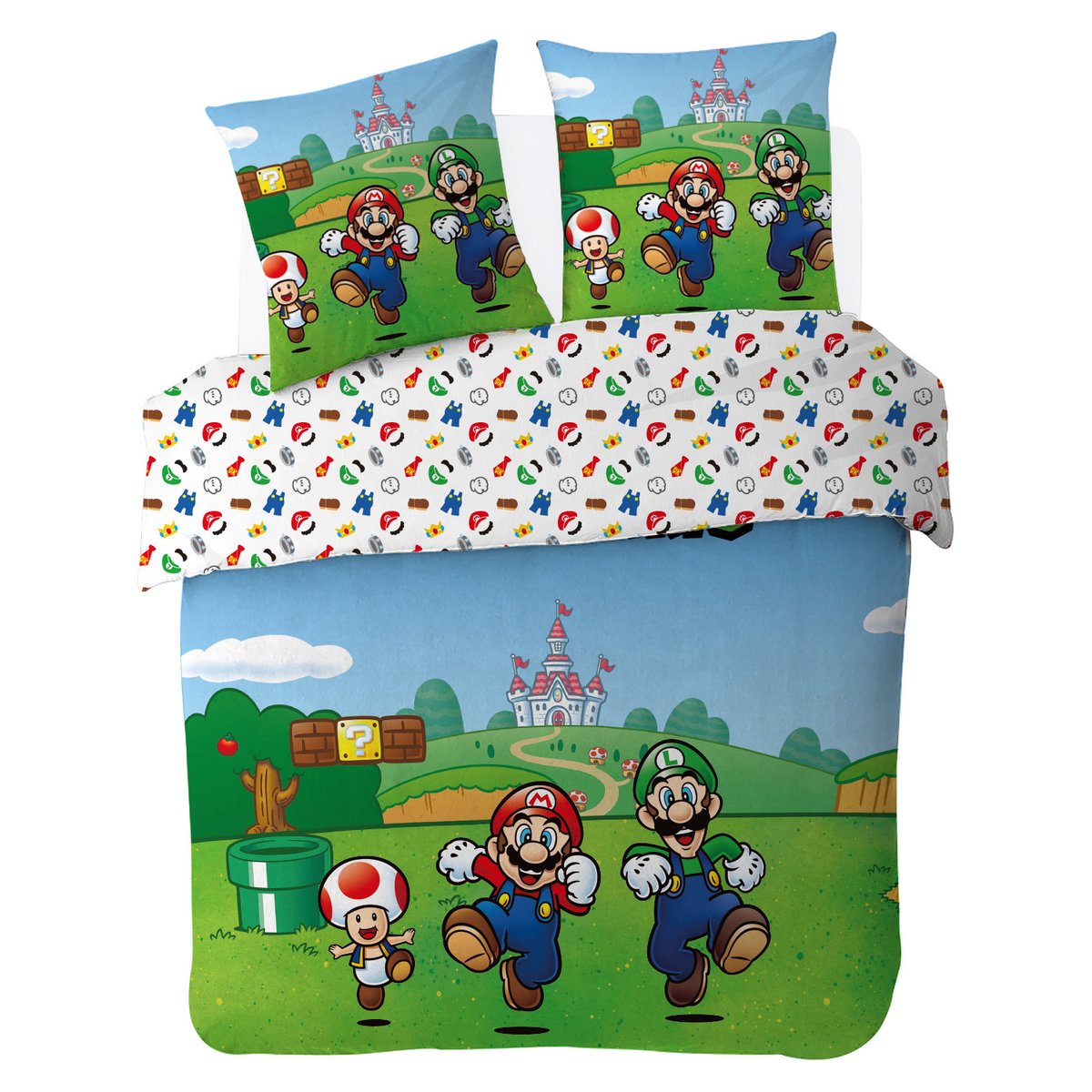 Parure de lit coton, SUPER MARIO COULEURS bleu, SUPER MARIO