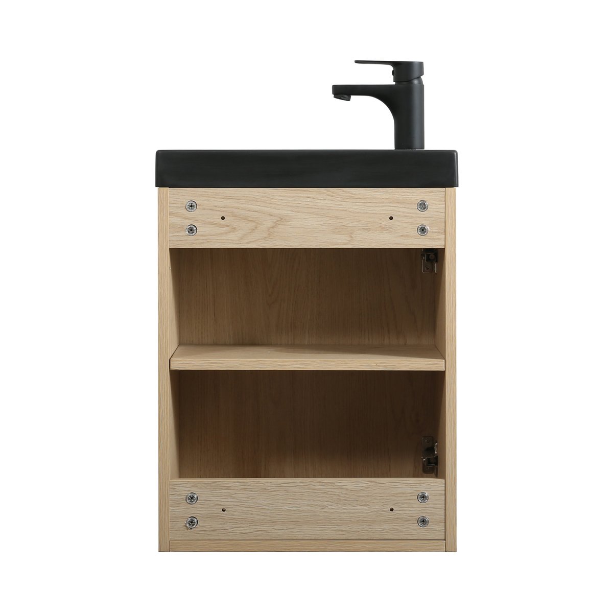 Meuble lave-mains suspendu avec poignée porte serviette NEVADA décor chêne (vasque noire), MOB IN