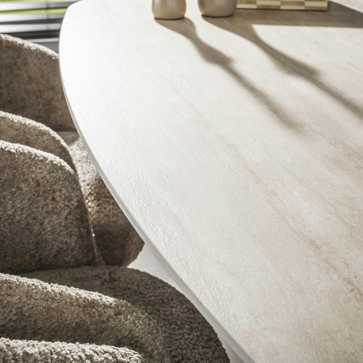 Table à manger céramique effet travertin 215 cm ASCOLI beige, PIER IMPORT
