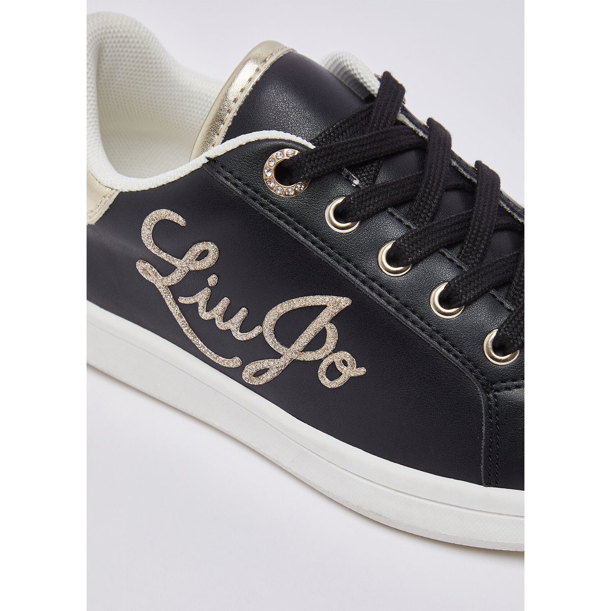Sneakers avec logo pailleté noir et or, LIU JO