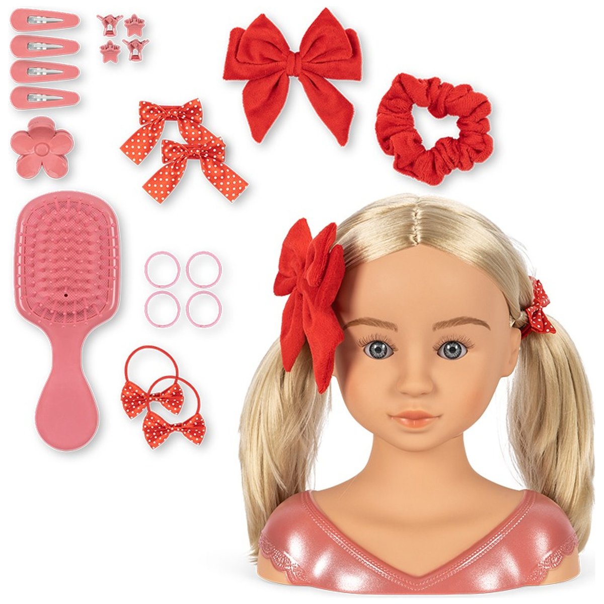 Tête à coiffer rouge, rose, beige, KONGES SLOJD