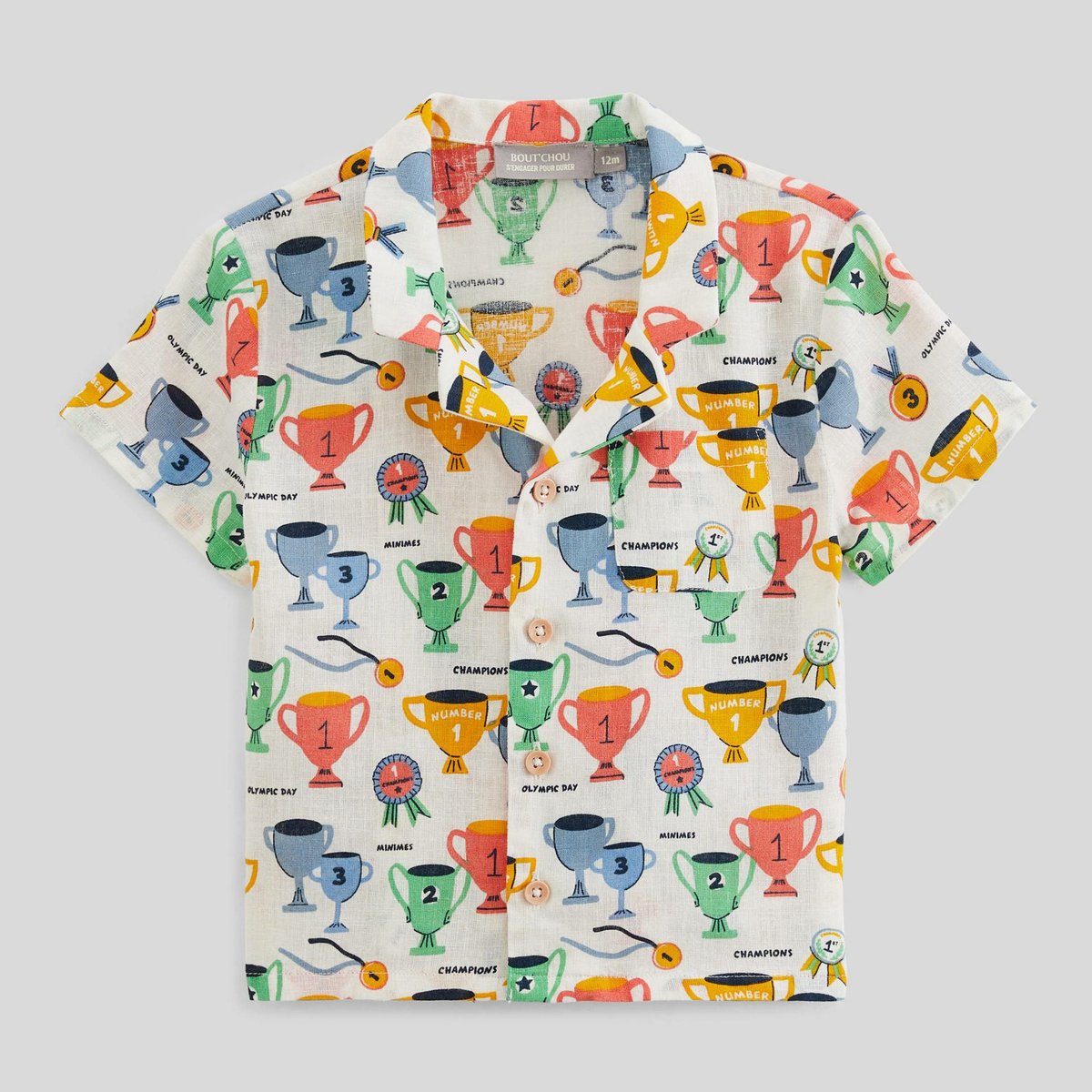 Chemise manches courtes imprimée contenant du lin naturel, BOUT'CHOU