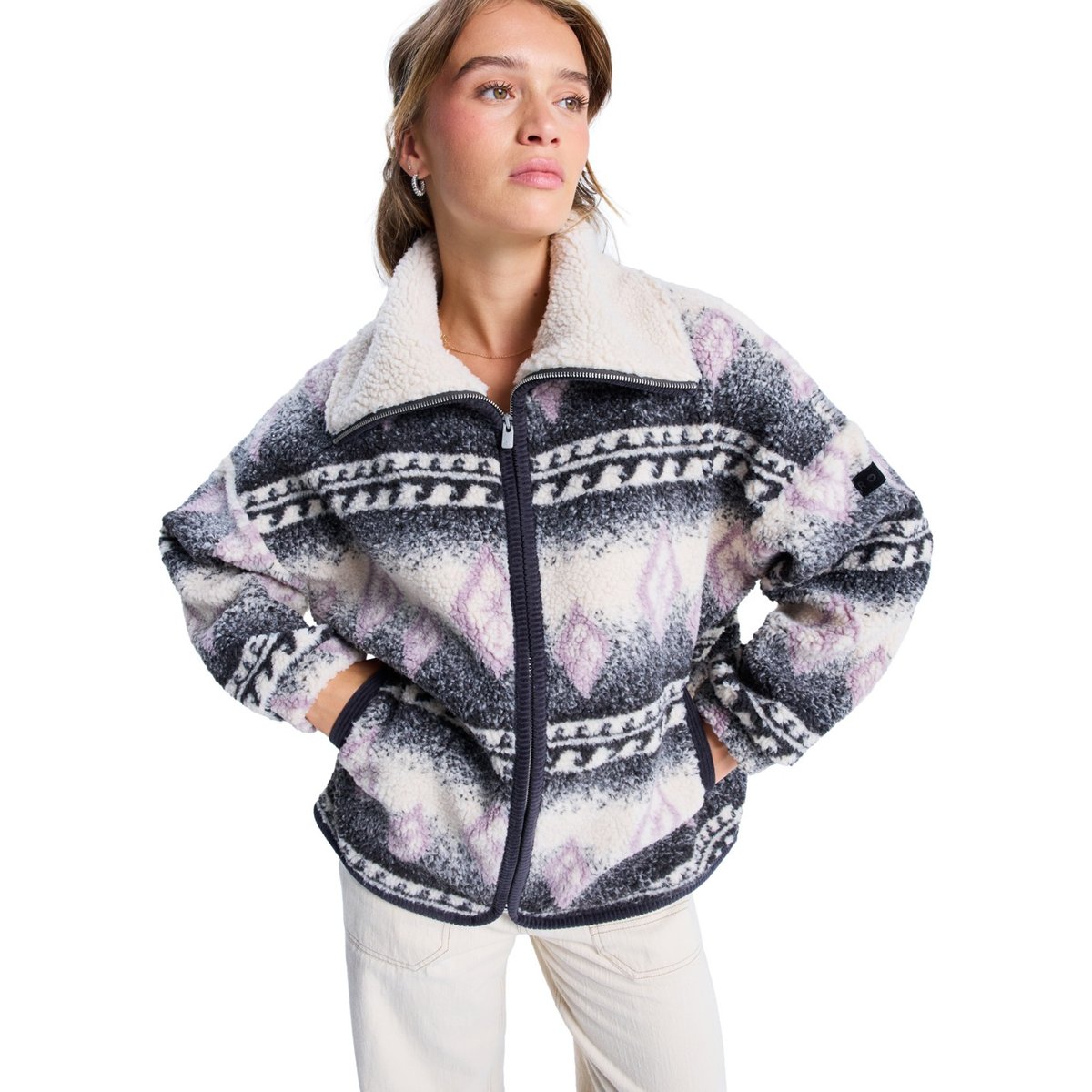 Veste zippée en sherpa oversize FEELS LIKE WINTER. marron parchment feel like winter, ROXY