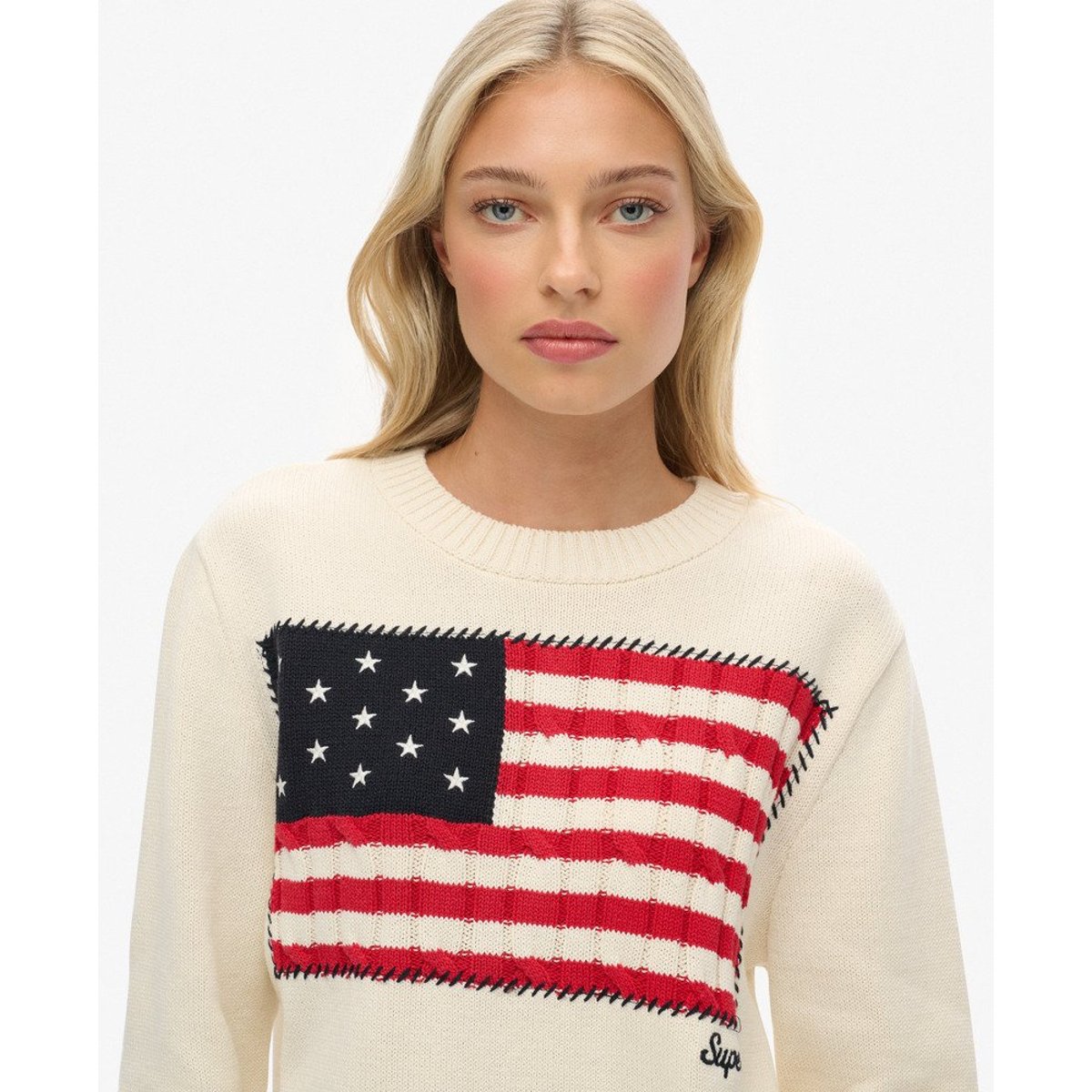 Pull Ras du Cou Athletic Essentials Americana Flag crème, SUPERDRY