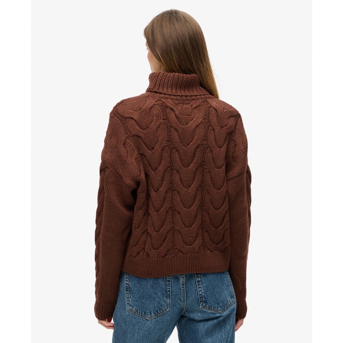 Pull polo en maille torsadée avec chaîne café chicorée marron twist, SUPERDRY