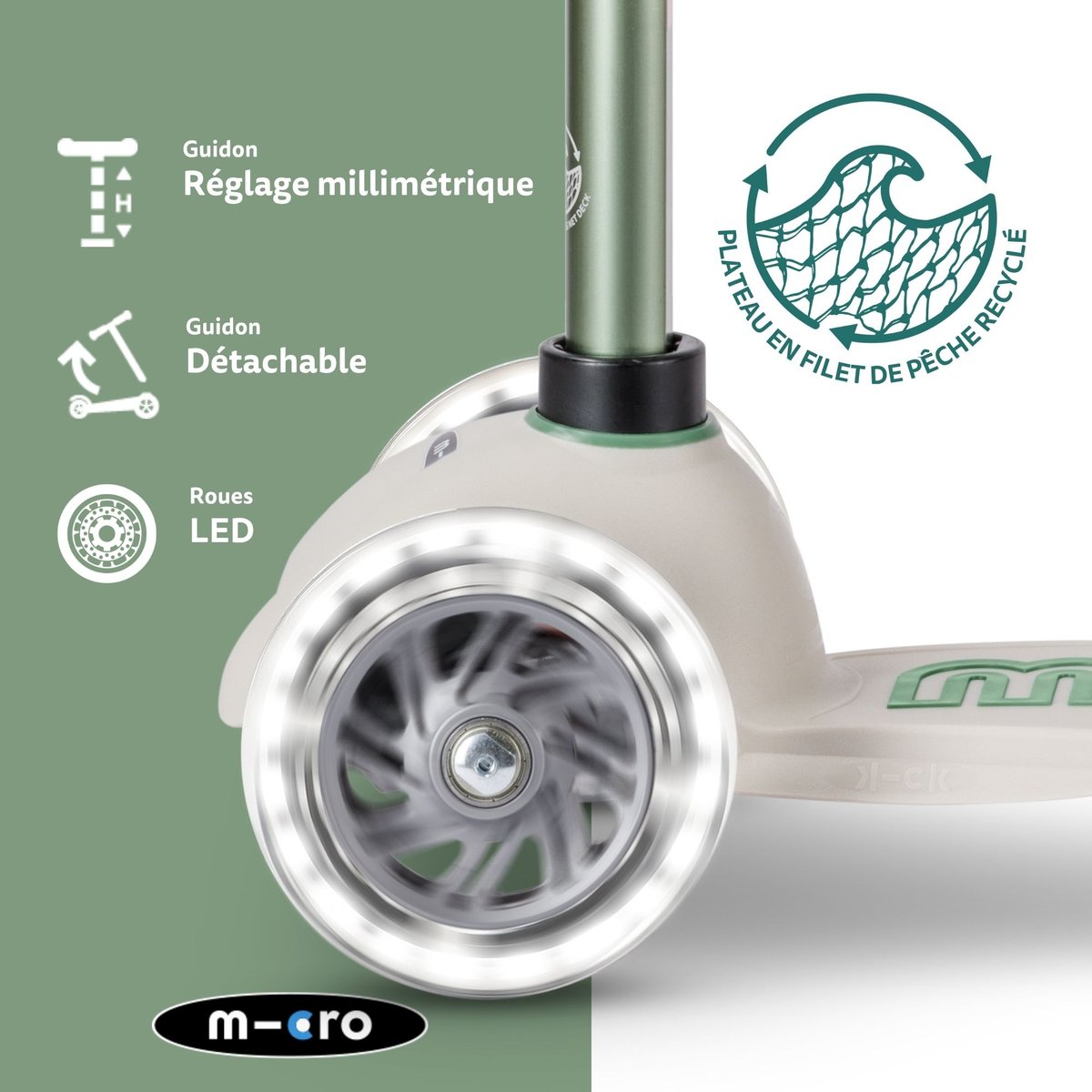 Mini Micro Deluxe Eco LED - Pistache vert, MICRO MOBILITY