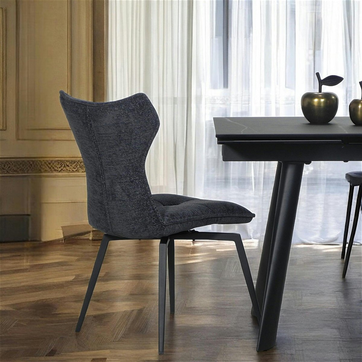 Chaise anthracite pivotante en velours avec passepoil (lot de 2) LOMBARDIE anthracite, PIER IMPORT