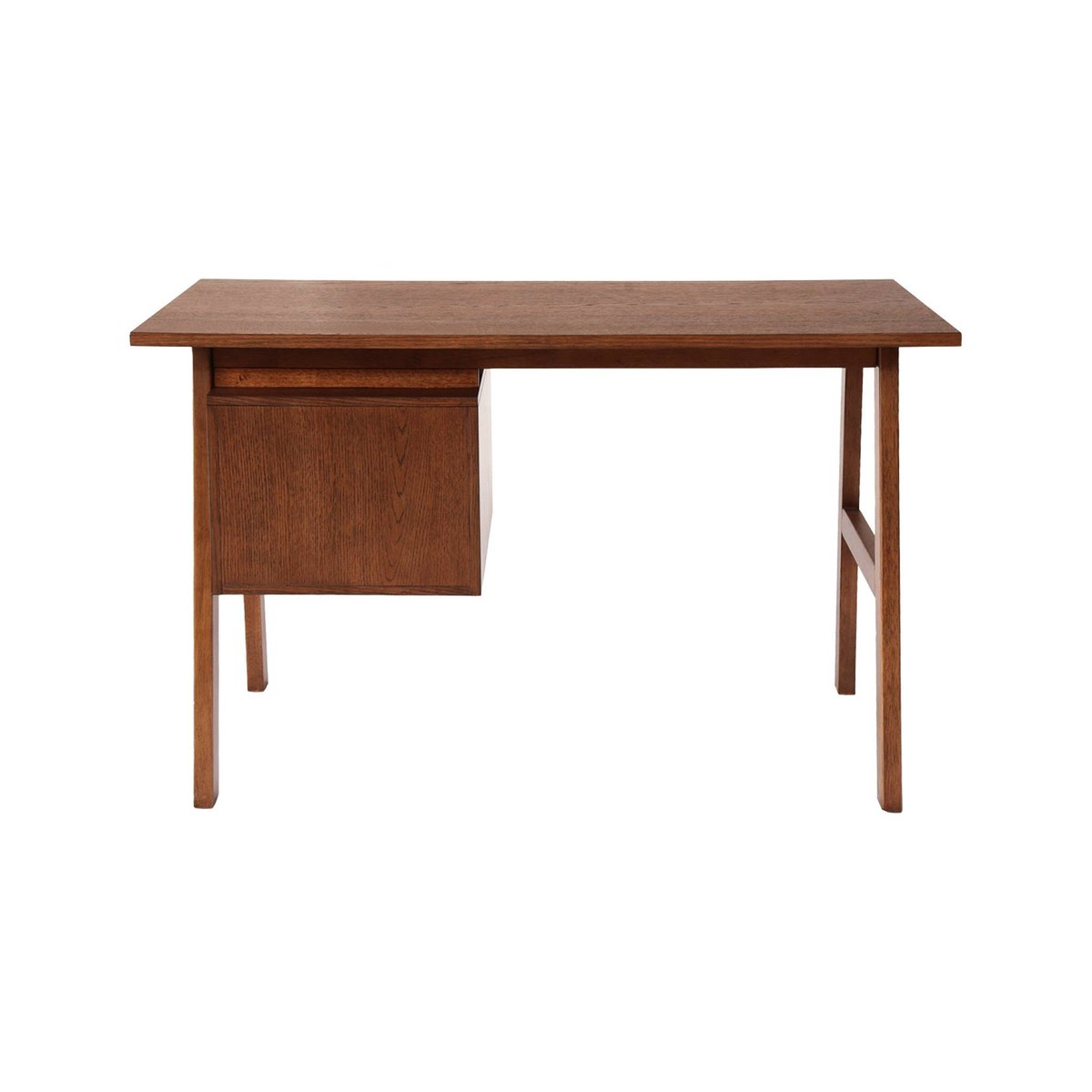 Bureau bois d'hévéa et placage chêne 2 tiroirs ALANA naturel, SWEEEK