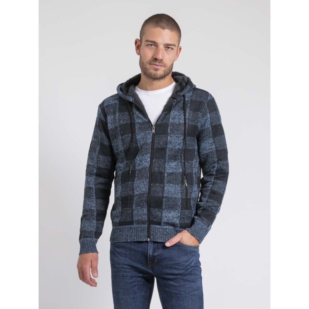 Gilet Capuche Carreaux Doublé Sherpa Lamacao bleu, RITCHIE