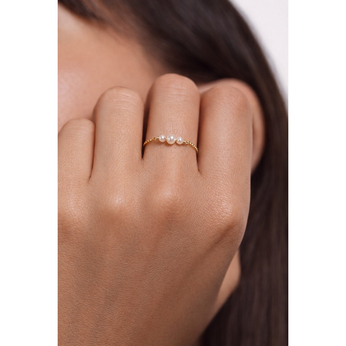 Bague chaînette Chance - Perles de culture or / perles de culture blanches, YAY PARIS
