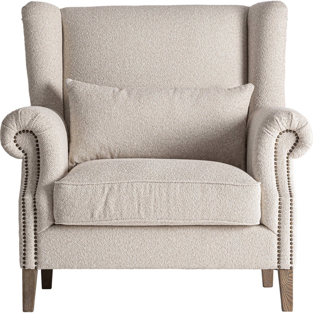 Fauteuil bergère classique en bois crème et bois brun, RECOLLECTION