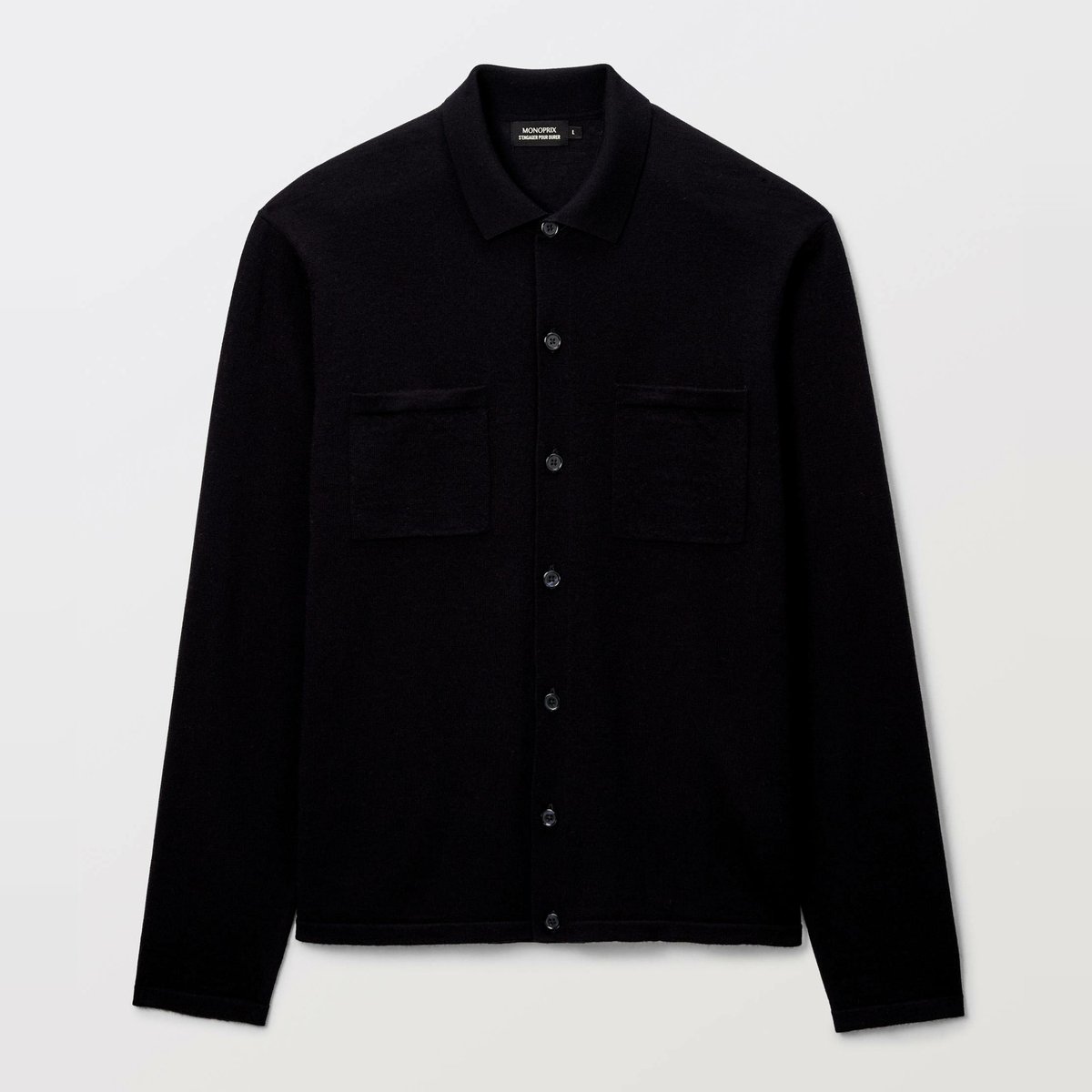 Gilet col polo en laine mérinos marine, MONOPRIX