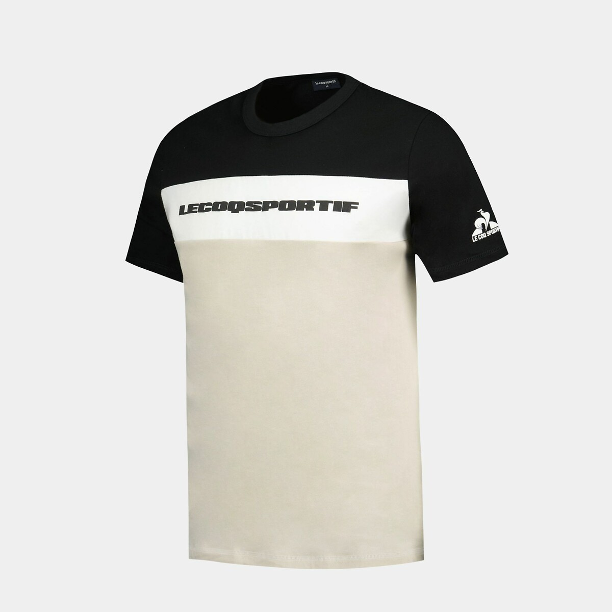 T-shirt col rond manches courtes contemporain beige/noir, LE COQ SPORTIF