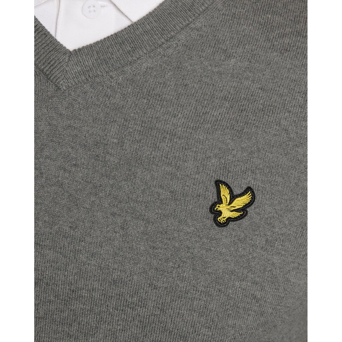 Pull en mélange de coton col V gris moyen chiné, LYLE & SCOTT