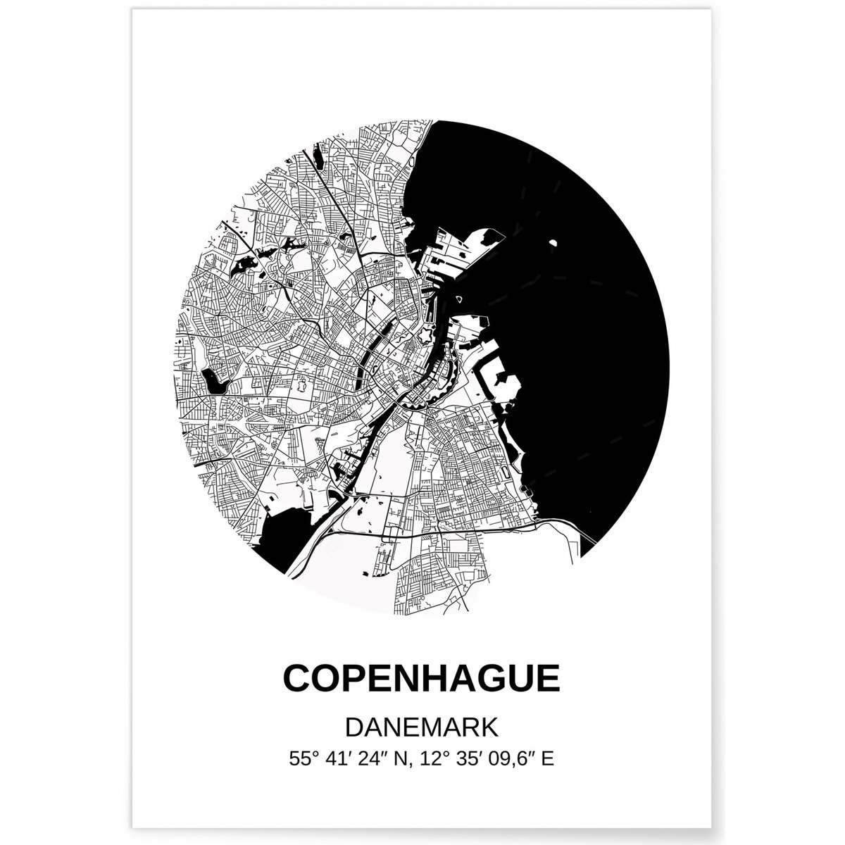 Affiche Carte Copenhague blanc, L'AFFICHERIE