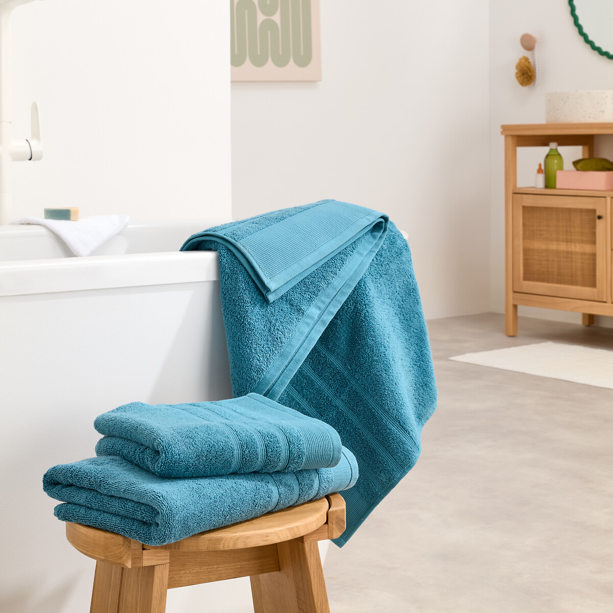 Maxi-drap de bain 600 g/m², Zavara bleu paon, LA REDOUTE INTERIEURS