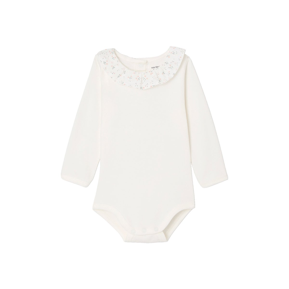Lot de 2 bodies naissance unis avec col volanté imprimé rose, VERTBAUDET