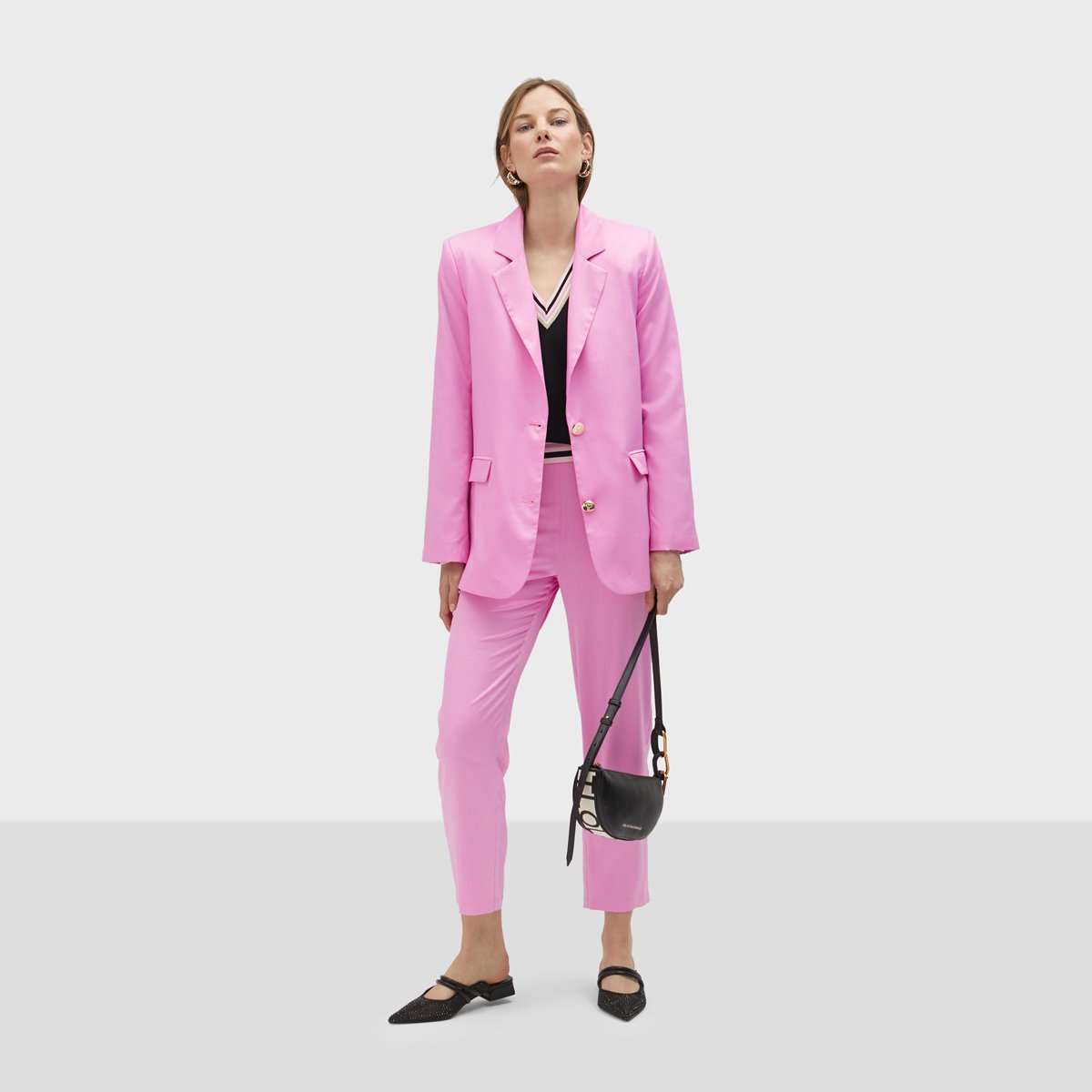 Pantalon droit longueur cheville à taille élastiquée rose, LOLA CASADEMUNT