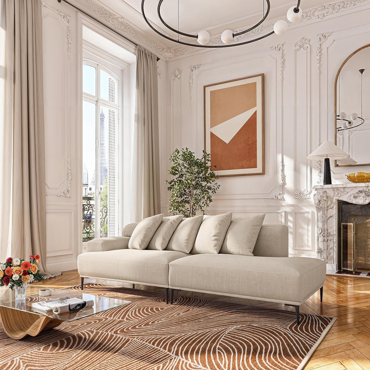 Méridienne fixe coton OTTONE II beige, HABITAT