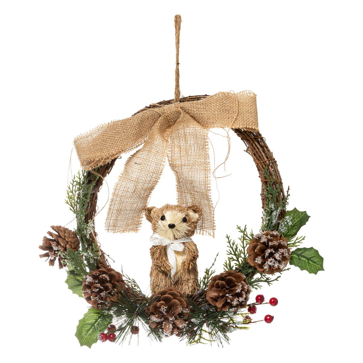 Couronne avec pommes de pin et personnage 32 cm multicolore, FEERIC LIGHTS & CHRISTMAS