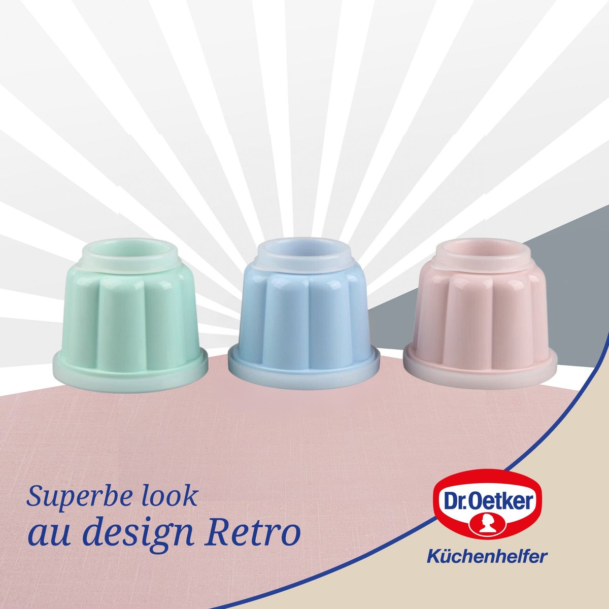 Lot de 6 moules à flans avec couvercle RETRO coloré, DR OETKER