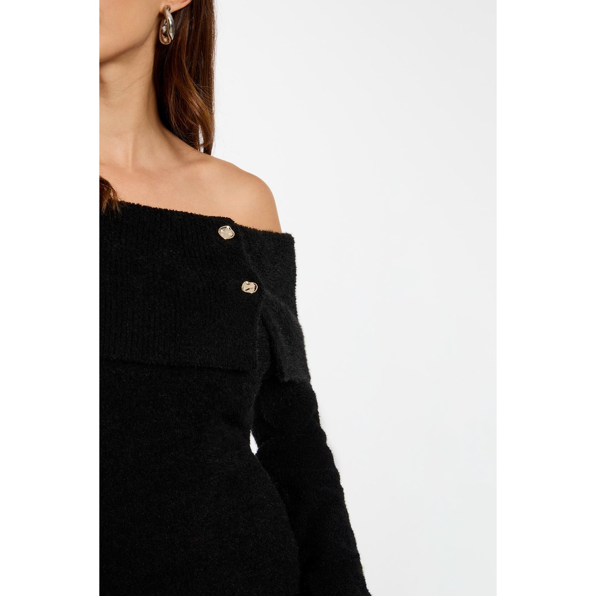 Robe tricot col bardot noir, MORGAN