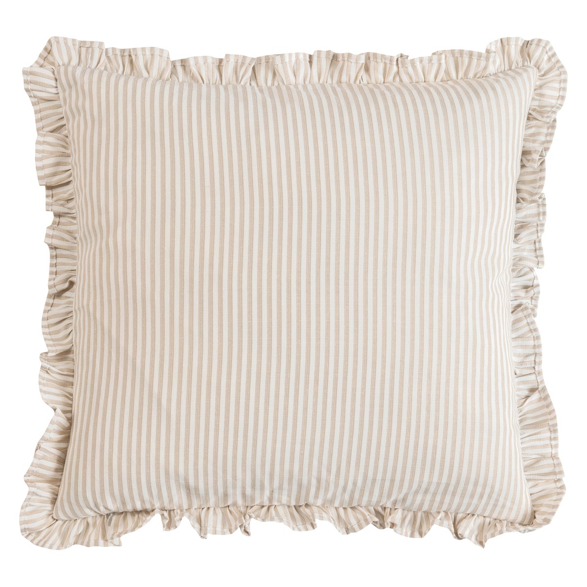 Housse de coussin rayée à volant vert MARIE sable et beige, MAGMA HEIMTEX