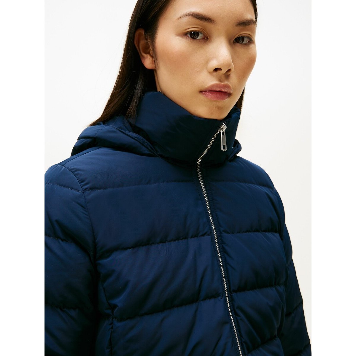 Manteau doudoune mi-long à capuche marine, TOMMY HILFIGER