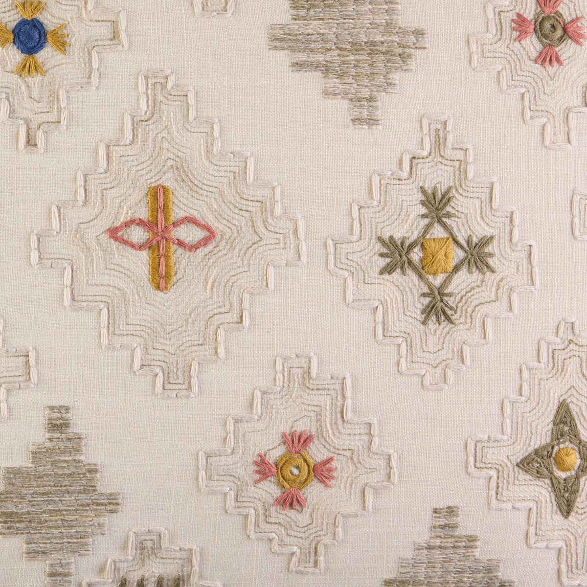 Housse De Coussin en Broderie ethnique GENNARO naturel et multicolore, MADURA