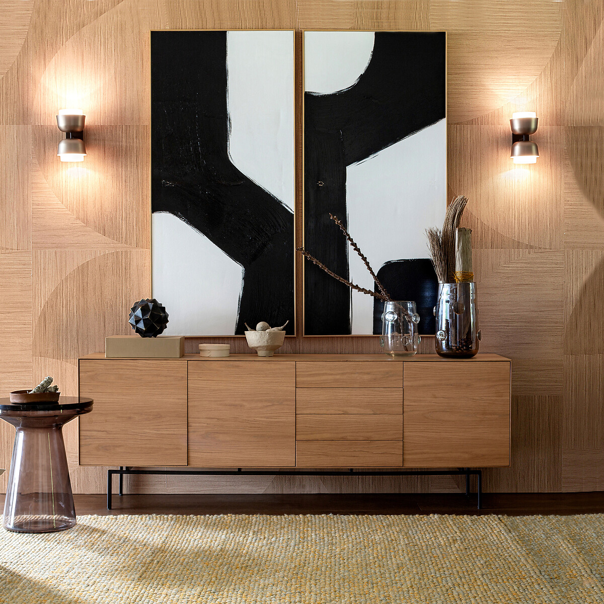 Credenza bassa in rovere impiallacciato, Oreko quercia naturale, AM.PM