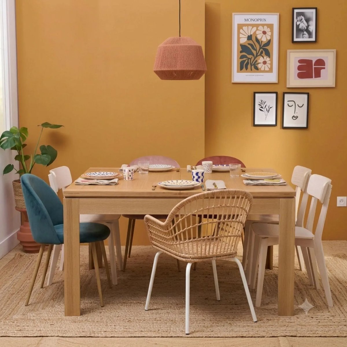 Table carrée extensible bois chêne clair massif L140/200 - BOSTON bois clair, HELLIN, DEPUIS 1862