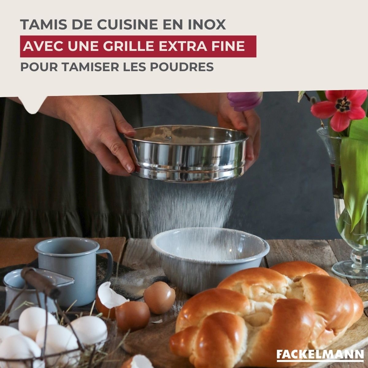 Ensemble de 2 Tamis de cuisine extra fin 18 cm de diamètre BASIC gris, FACKELMANN
