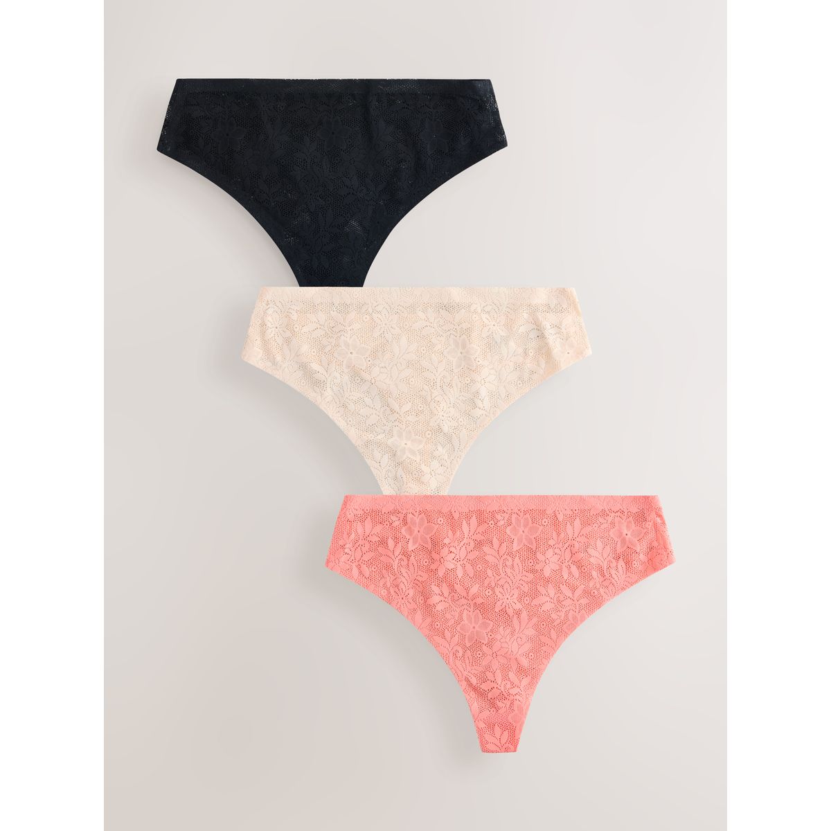 Culotte invisible stoma en dentelle, lot de 3 noir/crème/rose corail, NEXT