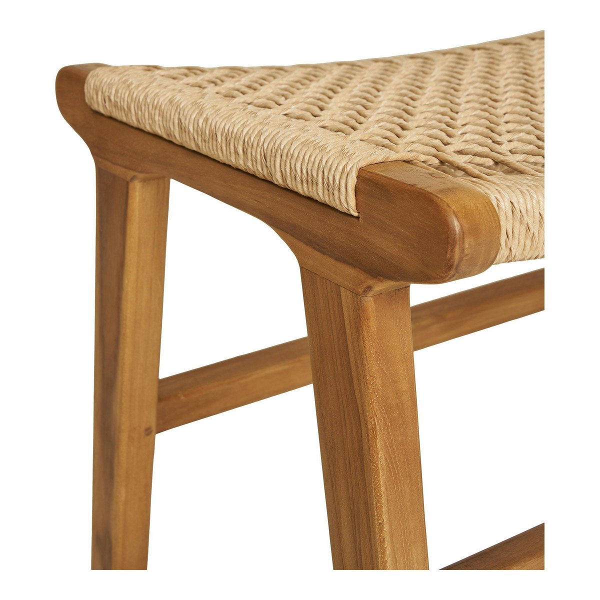 Tabouret repose-pieds en teck et fibre naturelle tressée MENDOZA bois naturel, PIER IMPORT