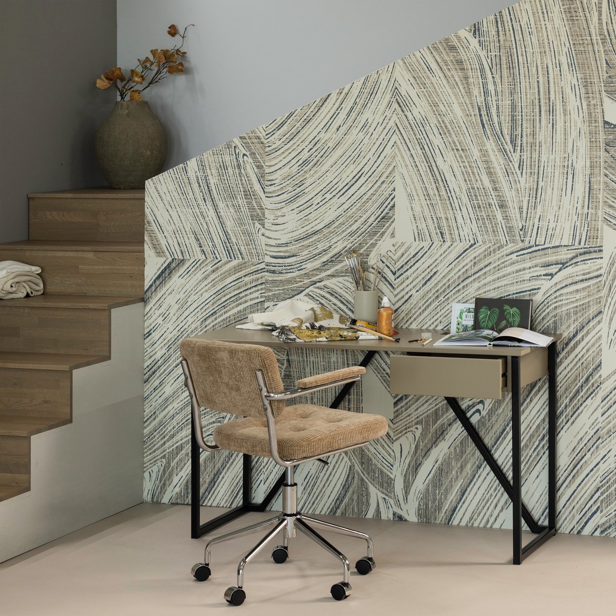 Chaise de bureau en tissu tissé KOVA sable foncé, WOOOD