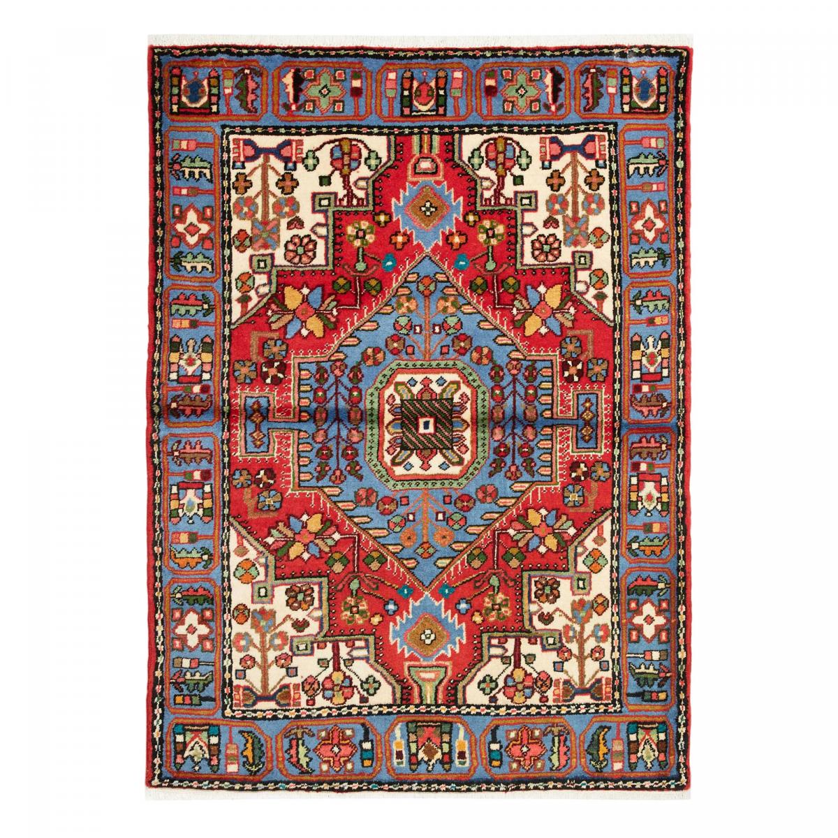 Tapis d'orient oriental, noué main en laine, HAMADAN 34 rouge, bleu, crème, UN AMOUR DE TAPIS