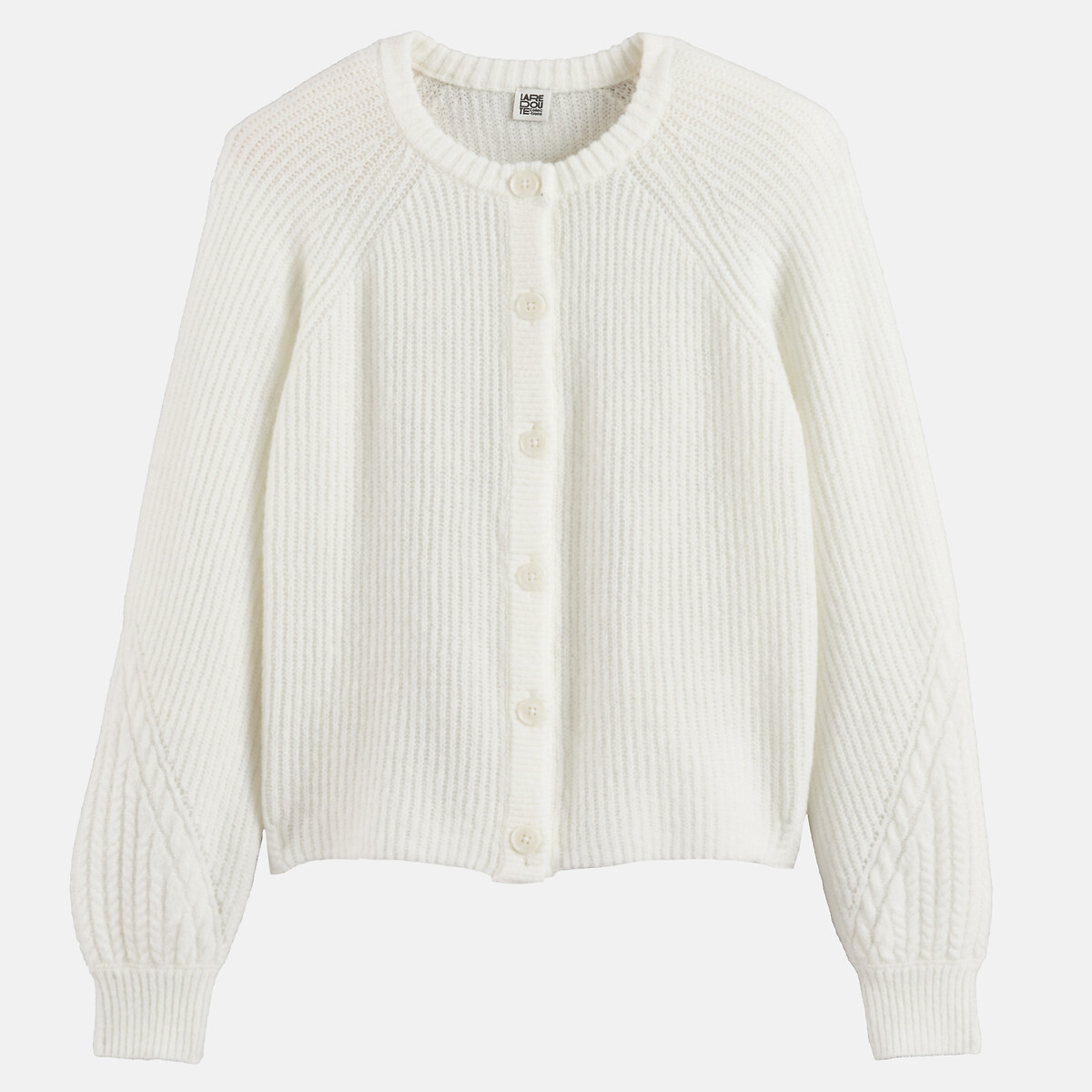 Cardigan col rond, en maille côtelée ecru, LA REDOUTE COLLECTIONS
