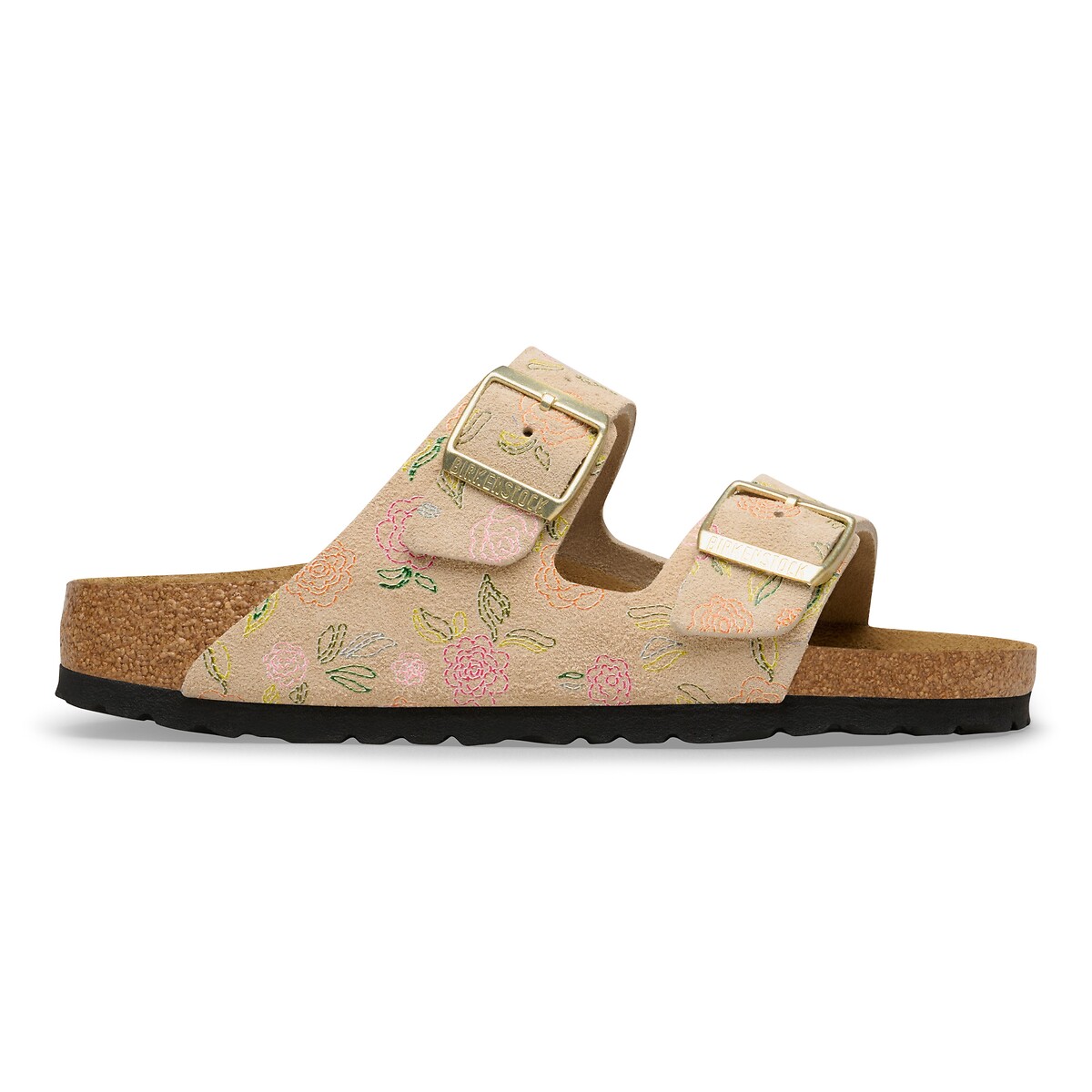 Sabot Arizona in pelle scamosciata con doppio cinturino beige, BIRKENSTOCK