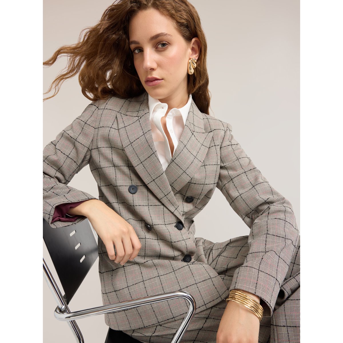 Blazer structuré à motif Prince de Galles gris, MOTIVI