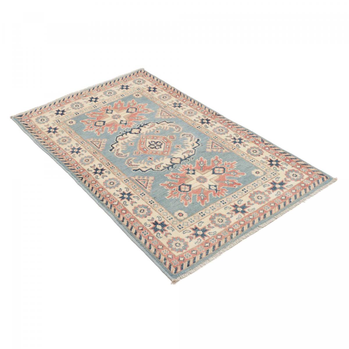Tapis salon traditionnel, noué main en laine, KAZAK CO 55 bleu, crème, rose, UN AMOUR DE TAPIS